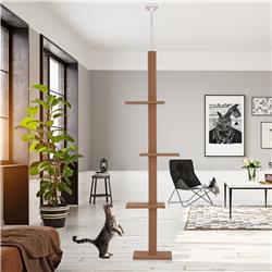Picture of 212 Main D30-296V80BN PawHut Floor-to-Ceiling Cat Tree Climbing Tower with Sisal-Covered Scratching&#44; Brown