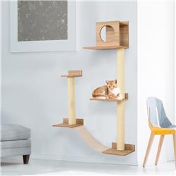 Picture of 212 Main D30-301V01 PawHut Wall-Mounted Multi-Level Cat Tree Activity Tower with Sisal-Covered Scratching Posts & An Interior Condo Area