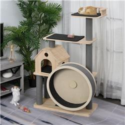 Picture of 212 Main D30-303 56 in. PawHut Cat Tree Activity Condo Luxury Pine Wood with Hamster-Wheel