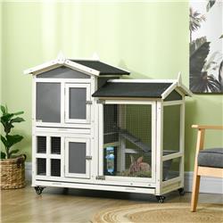 Picture of 212 Main D51-332V00CG 43 in. PawHut Indoor & Outdoor Rabbit Hutch with Wheels & 2 Tier Wooden Bunny Cage