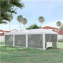 84C-024V01WT 10 x 28 ft. Outdoor Event Shelter Gazebo Outsunny Party Tent Canopy with 8 Removable Mesh Sidewalls, White -  212 Main