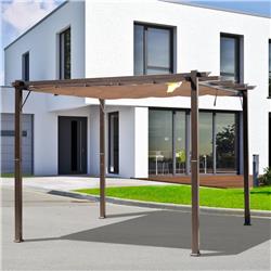 10x10 ft. Outdoor Pergola with Retractable Canopy - Brown - Durable Aluminum Frame