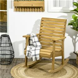 84G-143V00LR Outsunny Wooden Outdoor Traditional Slatted Wood Rocker Chair with Armrests & High Backrest, Light Brown