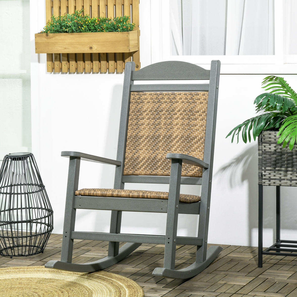 Picture of 212 Main 84G-146V00CG Outsunny Outdoor Porch Rocking Chair with Soft Padded Seat & Backrest