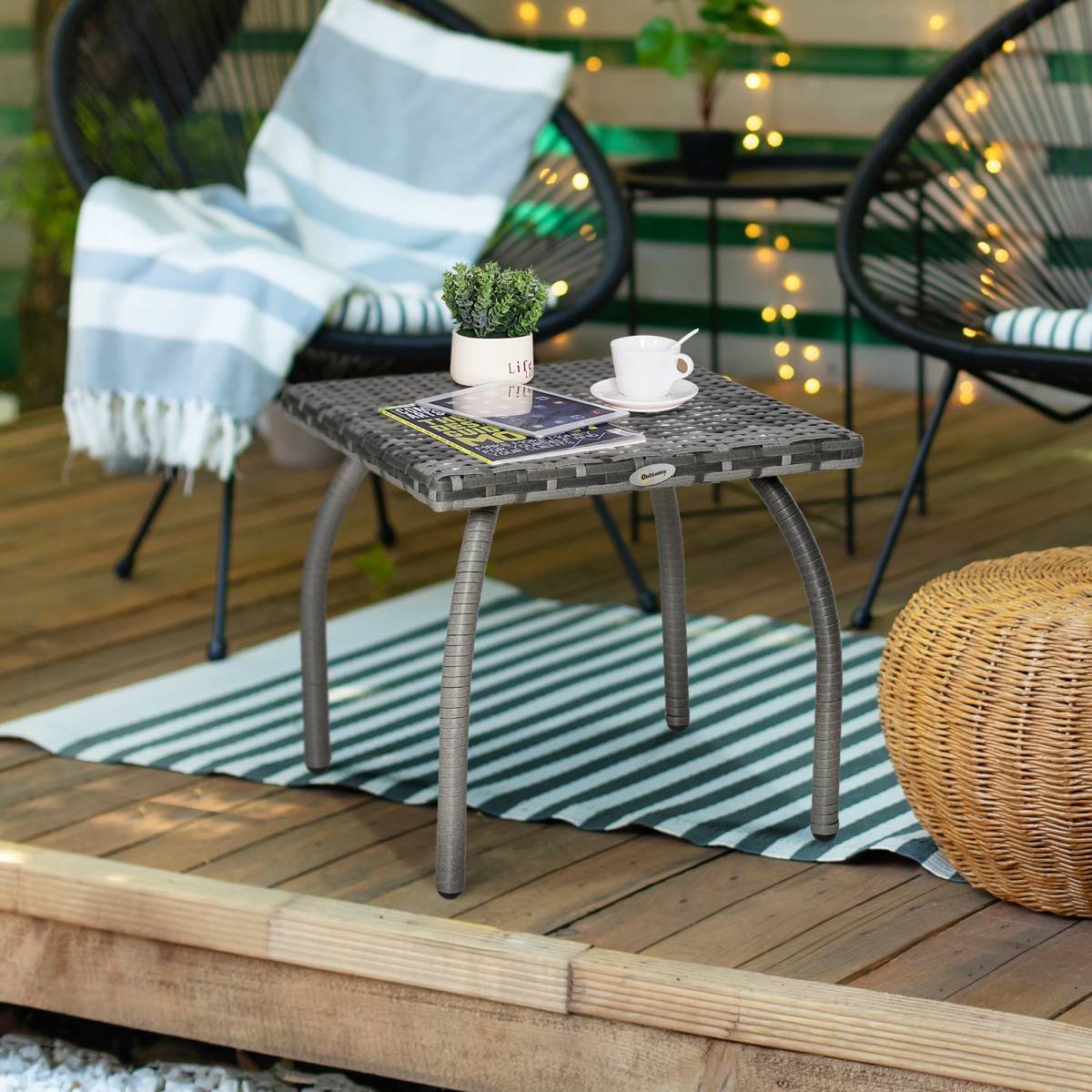 Picture of 212 Main 867-084V01GY Outsunny Rattan Wicker End Table with All-Weather Material for Outdoor&#44; Garden & Balcony & Backyard&#44; Gray