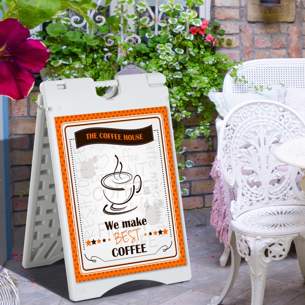 910-010 22 x 28 in. Vinsetto Plastic Folding A-Frame Sandwich Board Sidewalk Sign with Weighted Tank & Weatherproof Design, White