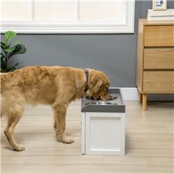 Picture of 212 Main D08-041V00WT PawHut 21L Large Double Elevated Dog Bowls with Storage Drawer Cabinet&#44; White