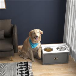 Picture of 212 Main D08-041V80GY 21 ltr PawHut Large Elevated Dog Bowls with Storage Drawer Containing&#44; Gray