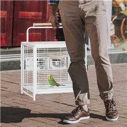 Picture of 212 Main D10-046V01 19 in. PawHut Travel Bird Cage Parrot Carrier with Handle Wooden Perch for Cockatiels Conures&#44; White