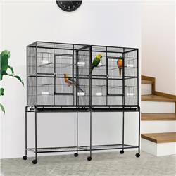 Picture of 212 Main D10-056V01 65 in. PawHut Rolling Bird Cage with Storage Shelf Wood Perch Food Container