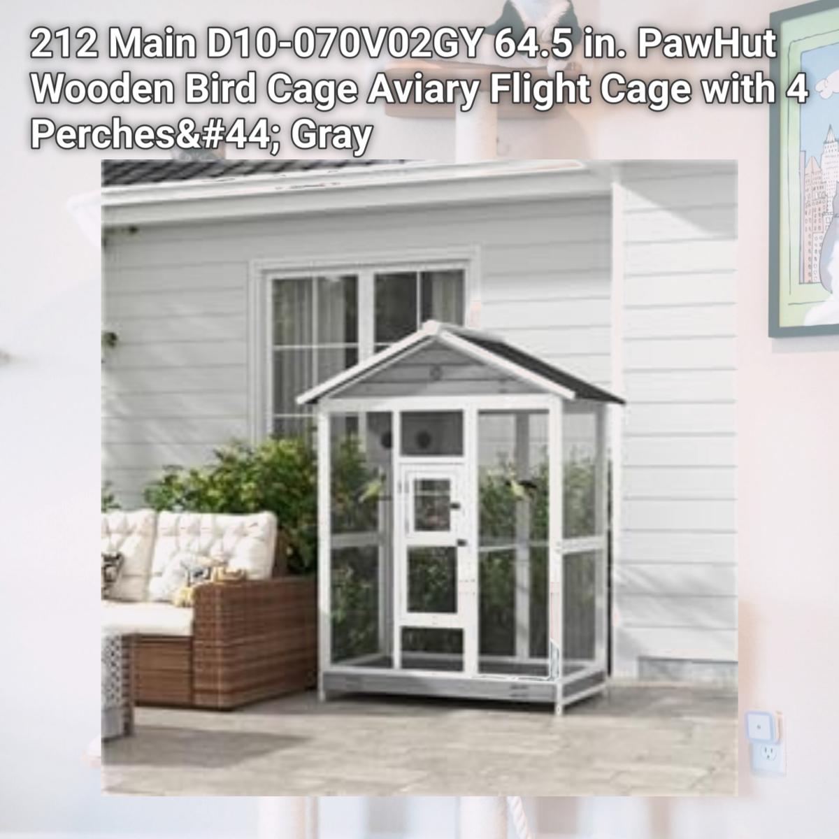 Picture of 212 Main D10-070V02GY 64.5 in. PawHut Wooden Bird Cage Aviary Flight Cage with 4 Perches&#44; Gray