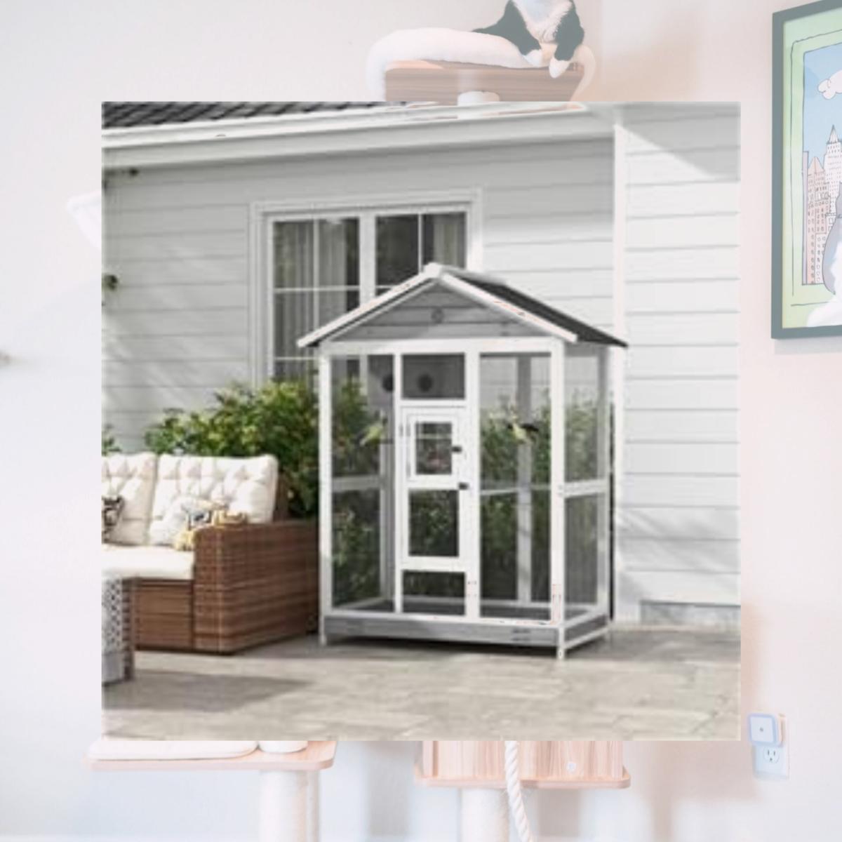 Picture of 212 Main D10-070V02GY 64.5 in. PawHut Wooden Bird Cage Aviary Flight Cage with 4 Perches&#44; Gray