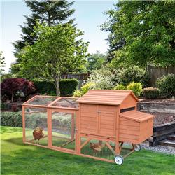 Picture of 212 Main D3-0025 96.5 in. PawHut Chicken Tractor Wooden Chicken Coop with Wheels for Garden Backyard&#44; Natural