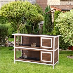 Picture of 212 Main D51-167BN PawHut Wooden Rabbit Hutch with Dividers Asphalt Roof for Small Animals & Outdoors&#44; Brown
