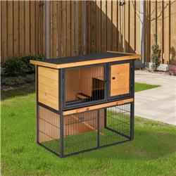 Picture of 212 Main D51-176 PawHut Wooden Metal Frame Small Animal Habitat Rabbit Hutch with No Leak Tray&#44; Light Yellow