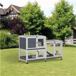 Picture of 212 Main D51-178 PawHut Outdoor Rabbit Cage Elevated Pet House with Lockable Doors&#44; Gray & White