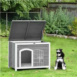 Picture of 212 Main D51-201V01 PawHut Foldable Wooden Dog House Raised Puppy Cage Kennel Cat Shelter for Indoor & Outdoor&#44; Gray