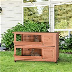 Picture of 212 Main D51-229 54 in. PawHut 2-Story Rabbit Hutch Indoor Bunny Hutch Outdoor Small Animal House with Pull Out Tray