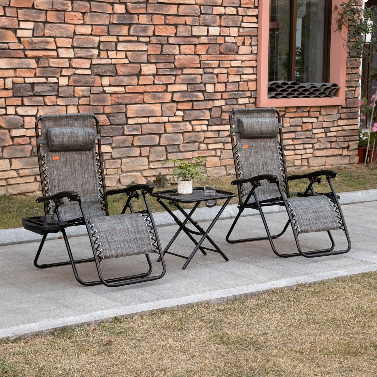 Picture of 212 Main 84B-801GY Outsunny Zero Gravity Lounger Chair & Folding Reclining Patio Chair with Side Table&#44; Cup Holder & Headrest for Poolside & Camping&#44; Grey - Set of 3