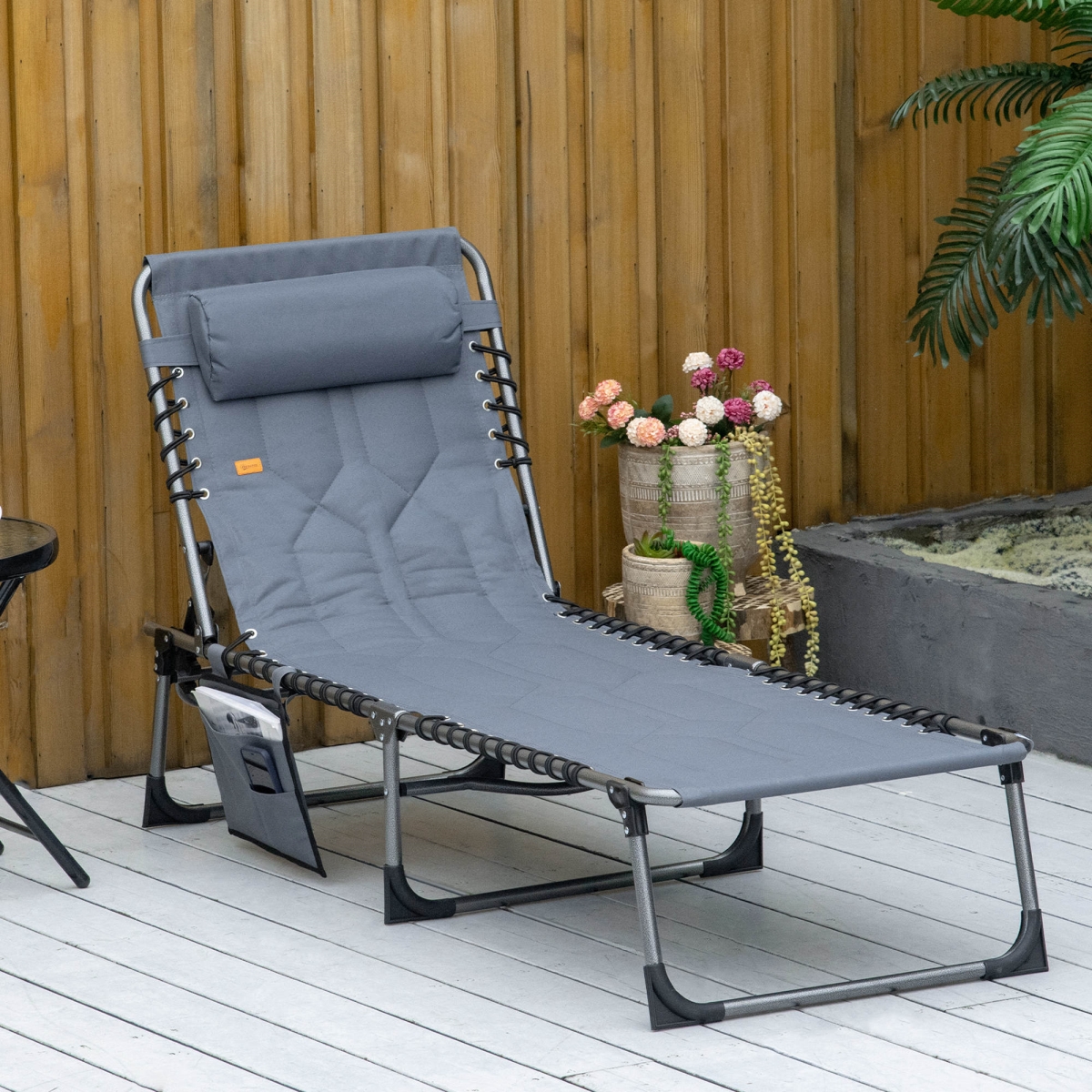 84B-841GY 11.75 in. Outsunny Folding Chaise Lounge Chair with 5-Position Backrest, Gray