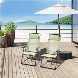 84B-902GN Outsunny Portable Folding Recliner Outdoor Patio Chaise Lounge Chair, Green - Set of 2