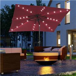 84D-100WR Outsunny 9 ft. Patio Umbrella Outdoor Table Market Umbrella with Crank & Solar Lights, Red