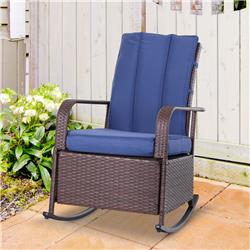 867-055BU Outsunny Outdoor Rattan Wicker Rocking Chair Patio Recliner, Blue