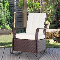867-055CW Outsunny Outdoor Rattan Wicker Rocking Chair Patio Recliner, Cream