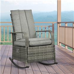 867-055GY Outsunny Outdoor Lounge Rocking Chair Glider Patio Rattan Recliner Chair, Gray
