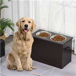 Picture of 212 Main D08-021CF PawHut Raised Dog Feeding Station with 2 Stainless Steel Bowls & Storage for Large Dogs&#44; Dark Brown