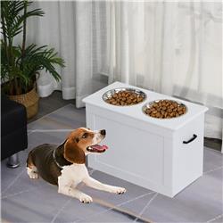 Picture of 212 Main D08-021WT PawHut Raised Dog Feeding Station with 2 Stainless Steel Bowls&#44; White