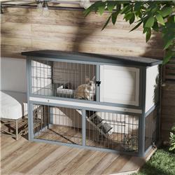 Picture of 212 Main D51-118BK PawHut 43 in. Wooden Rabbit Hutch Bunny Cage Small Animal House Enclosure with Ramp&#44; Gray