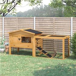 Picture of 212 Main D51-122YL PawHut 2 Levels Wooden Rabbit Hutch Bunny Hutch House Guinea Pig Cage with Run Space&#44; Yellow