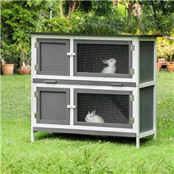 Picture of 212 Main D51-123GY PawHut Wooden Bunny Hutch Small Animals Habitat with Ramp&#44; Gray