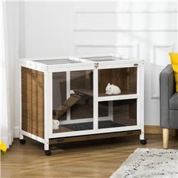 Picture of 212 Main D51-124BN PawHut Rabbit Hutch Indoor 2-Story Bunny Hutch&#44; Wooden Guinea Pig Cage&#44; Brown