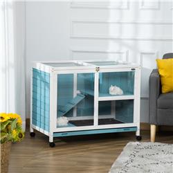Picture of 212 Main D51-124LB PawHut Rabbit Hutch Indoor&#44; 2-Story Bunny Hutch Wooden Guinea Pig Cage&#44; Light Blue