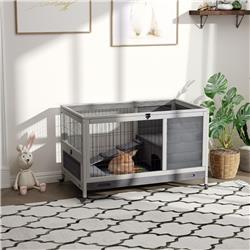 Picture of 212 Main D51-126GY PawHut Wooden Rabbit Hutch Indoor Elevated Cage Habitat&#44; Gray