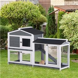 Picture of 212 Main D51-131GY PawHut 2-Story Rabbit Hutch Wooden Bunny Hutch Cage Small Animal House with Ramp&#44; Gray