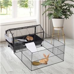 Picture of 212 Main D51-138V01 35 in. PawHut Small Animal Cage Bunny Playpen Main House with Rolling Wheel Guinea Pigs