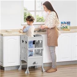 Picture of 212 Main 312-058GY Qaba Kids Kitchen Step Stool Foldable Child Standing Tower with Chalkboard&#44; Gray
