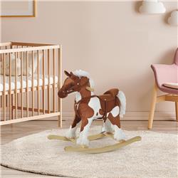 Picture of 212 Main 330-033 Qaba Rocking Horse Toy Kids Ride-On Toy with Nursery Rhyme Music&#44; Light Brown & White