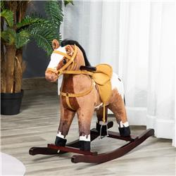 Picture of 212 Main 330-034 Qaba Kids Metal Plush Ride-On Rocking Horse Chair Toy&#44; Dark Brown & White