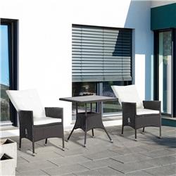 863-092CW Outsunny Patio PE Rattan Bistro Recliner Chairs with Tea Table Conversation Set, Cream White - 3 Piece