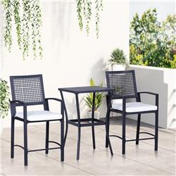 864-005 Outsunny Patio Bar Set with Soft Cushion, Cream White & Black - 3 Piece