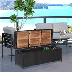 Picture of 212 Main 865-007CF Outsunny Outdoor Storage Bench Patio Wicker Furniture with Wooden Seat&#44; Black & Natural