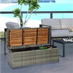 Picture of 212 Main 865-007GY Outsunny Outdoor Storage Bench Wicker Deck Boxes with Wooden Seat&#44; Mixed Gray