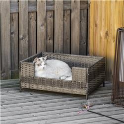 Picture of 212 Main D04-175 PawHut Rattan Pet Bed Raised Wicker Dog House Small Animal Sofa with Washable Cushion