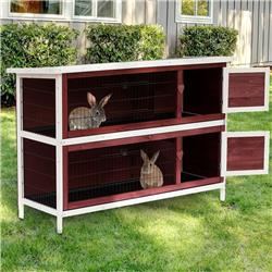 Picture of 212 Main D51-087 PawHut 54 in. 2-Story Weatherproof Stackable Elevated Wooden Rabbit Hutch with Enclosed Run & Pull-Out Trays
