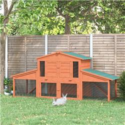 Picture of 212 Main D51-093 PawHut 88.5 in. Wooden Rabbit Hutch Bunny Guinea Pig House with Removable Tray Double Ramp & Weatherproof Asphalt Roof for Outdoor&#44; Orange