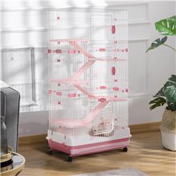 Picture of 212 Main D51-095V01PK PawHut 32 in. 6-Level Small Animal Cage Rabbit Hutch&#44; Pink